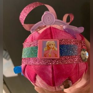 Handcrafted, Barbie inspired ornament with glitter, ribbon, gems, accessories